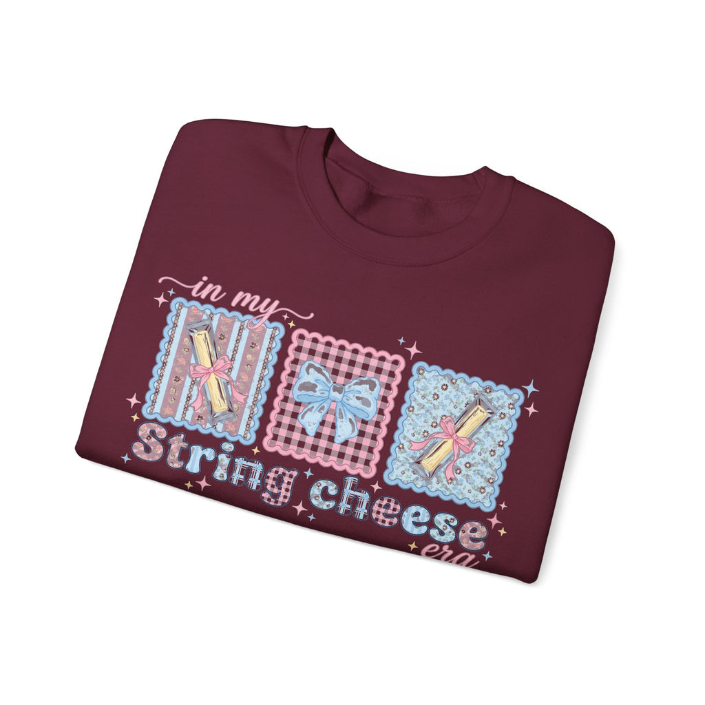 In My String Cheese Era Sweatshirt, Coquette Bow Snack Sweatshirt, Funny Girly Meme Sweatshirt, Pastel Pink Blue Gift for Her, Cute Food Hum