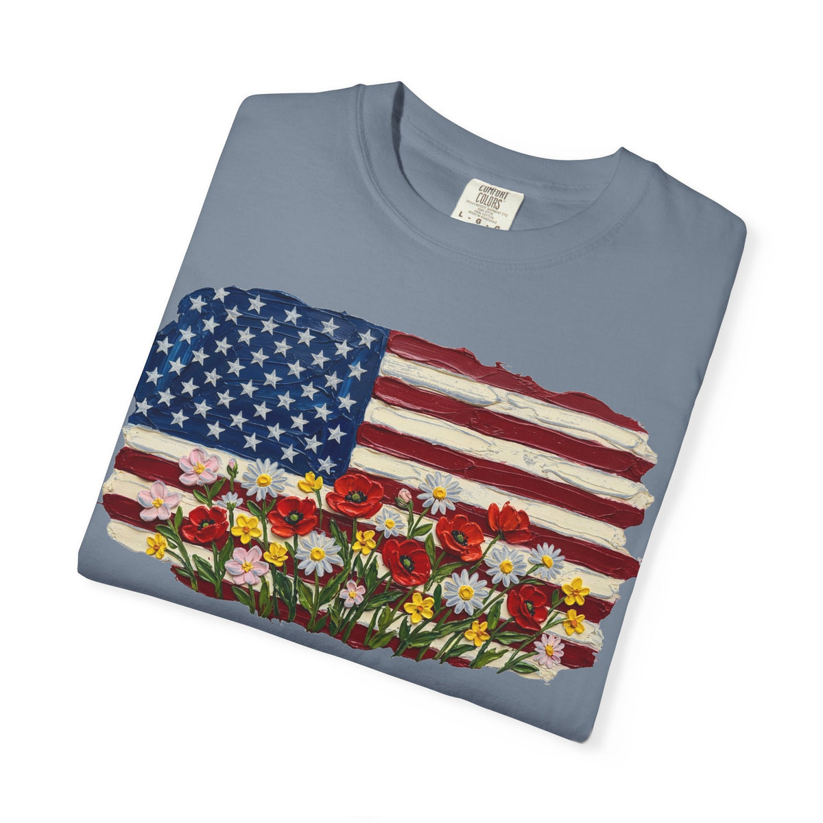 Impasto American Flag Wildflowers Shirt, Painted Flag Floral Tee, Patriotic Garden Shirt, Fourth Of July Gift