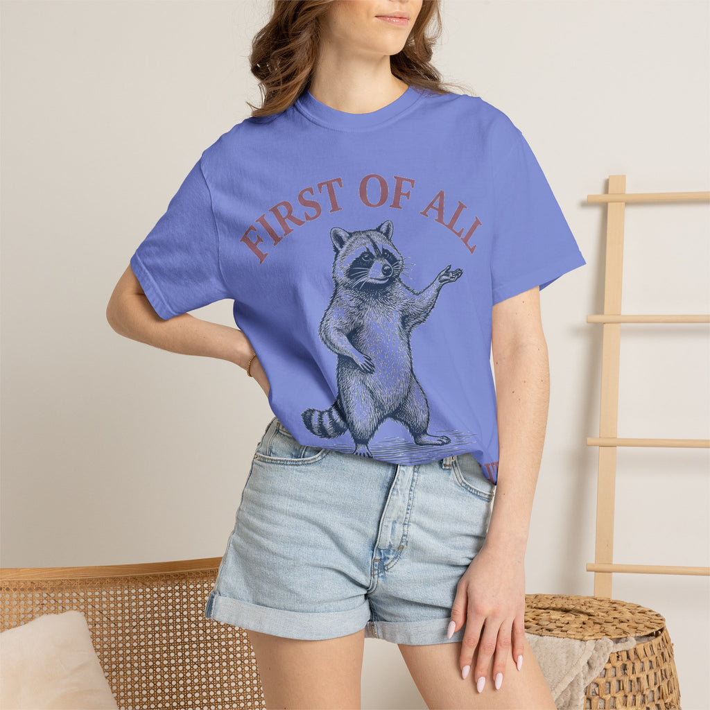 First Of All I'm A Delight Shirt, Funny Raccoon Tee, Sassy Vintage Engraving Shirt, Sarcastic Gift