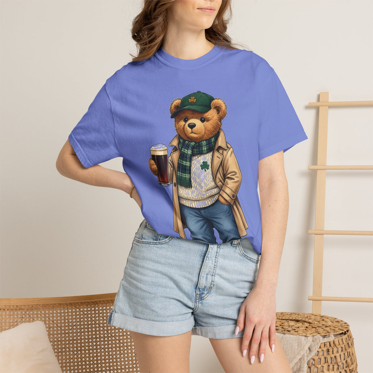 Irish Teddy Bear Trench Coat Shirt, Flat Cap Bear Stout Pint Tee, St Patricks Day Shirt, Irish Gift
