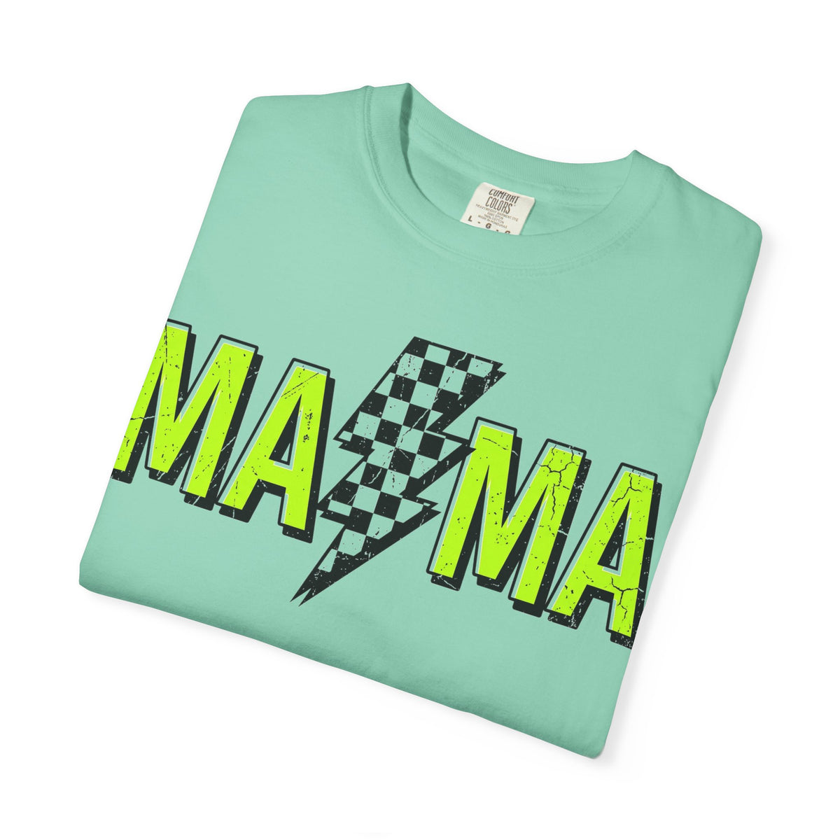 Mama Lightning Bolt Shirt, Neon Green Checkered Bolt Tee, Edgy Mom Shirt, Mama Gift