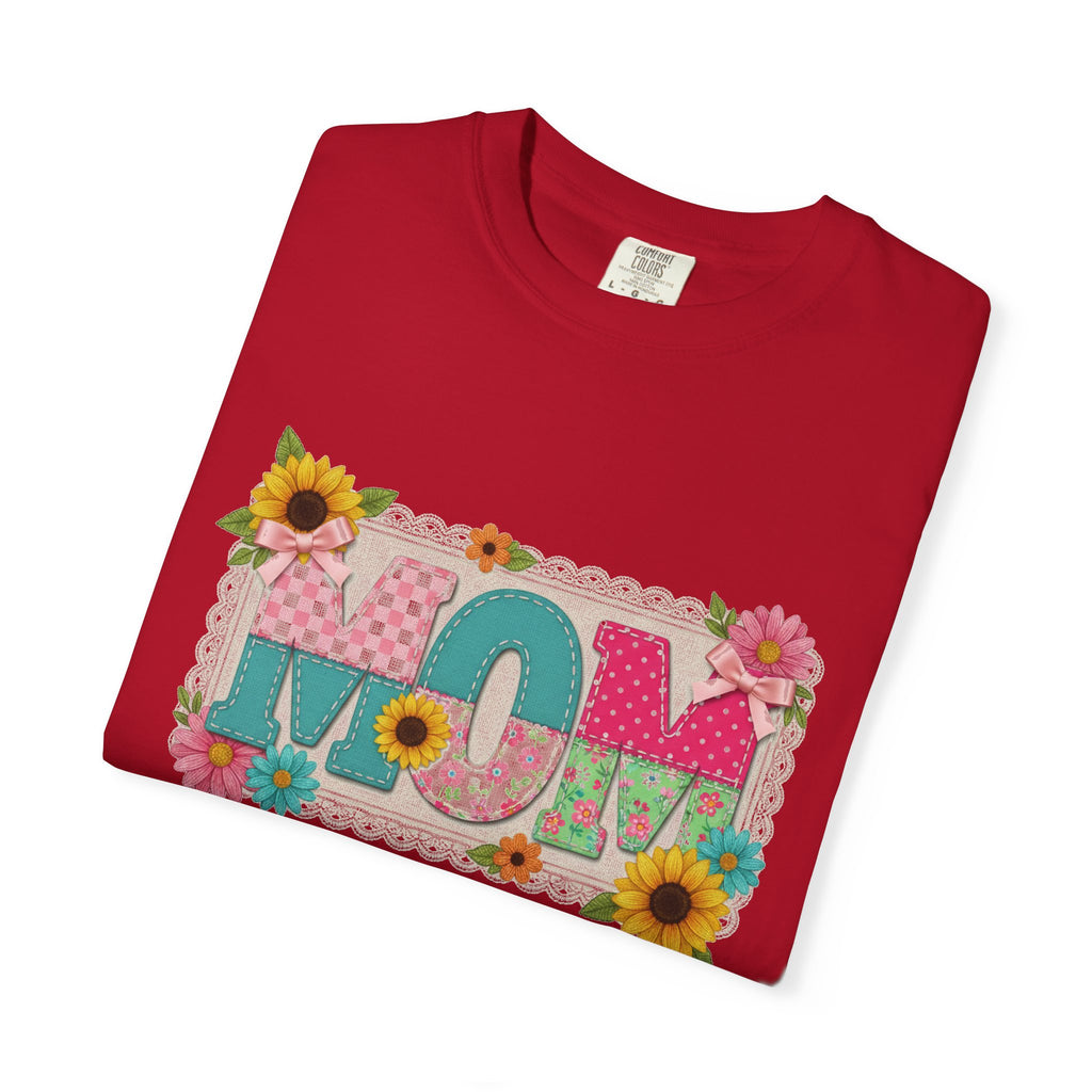 Mom Sunflower Applique Shirt, Faux Stitch Floral MOM Tee, Mothers Day Shirt, Mom Gift