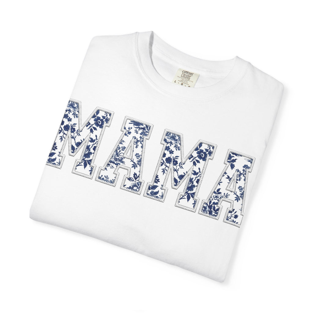 Mama Blue Toile Shirt, Delft Floral Applique Varsity Tee, Chinoiserie Mom Shirt, Mothers Day Gift