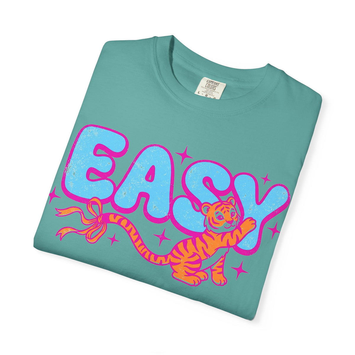 Easy Tiger Bow Shirt, Y2K Cub Bubble Type Tee, Retro Pink Blue Tiger Shirt, Trendy Gift