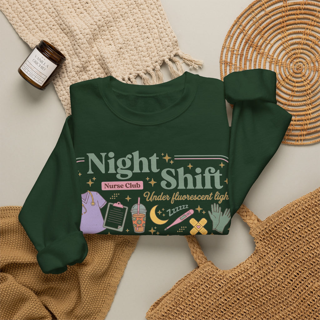 Night Shift Nurse Club Sweatshirt, Under Fluorescent Lights And Moonlight Sweatshirt, Retro Nurse Gift, Night Nurse Scrubs Doodle Sweatshirt