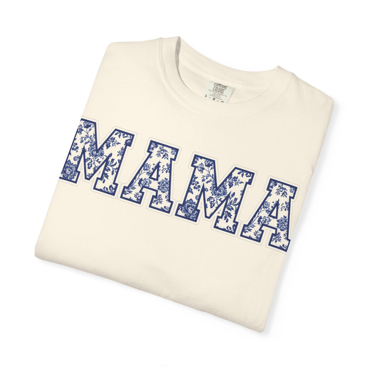 Mama Delft Blue Floral Shirt, Toile Varsity Applique Tee, Grandmillennial Mom Shirt, Mothers Day Gift