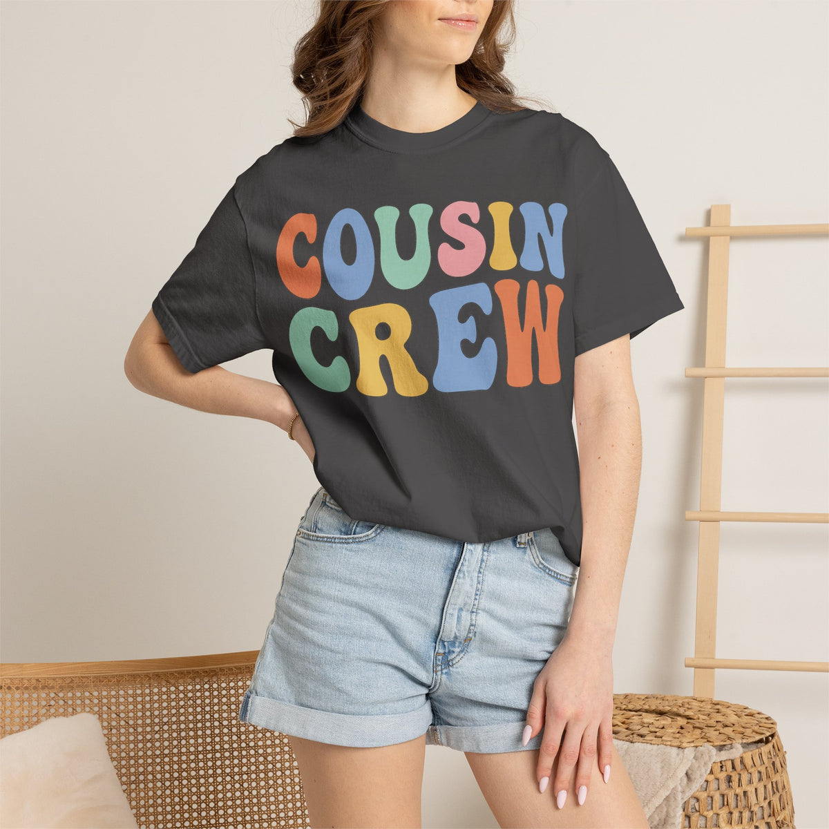 Cousin Crew Wide Groovy Shirt, Pastel Retro Letter Tee, Family Reunion Matching Shirt, Cousin Gift