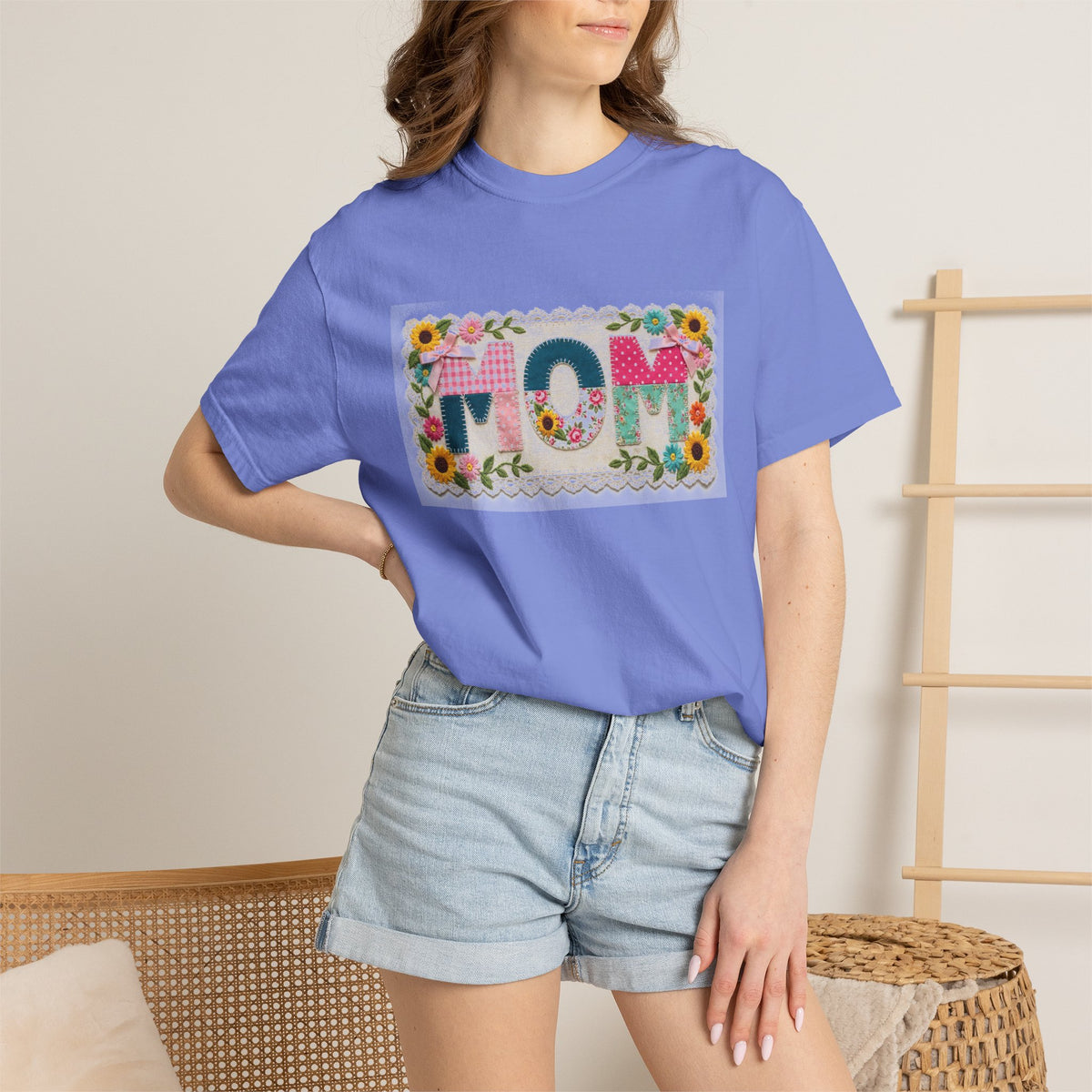 Mom Floral Applique Shirt, Faux Embroidery Sunflower MOM Tee, Mothers Day Shirt, Mom Gift
