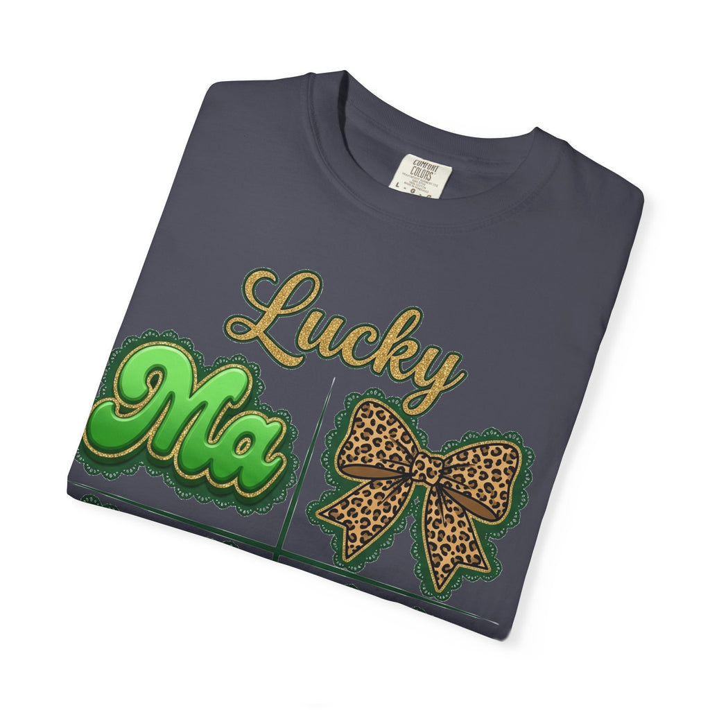 Lucky Mama Shirt, St Patricks Day Leopard Bow Tee, Green Glitter Mama Shirt, Irish Mom Gift