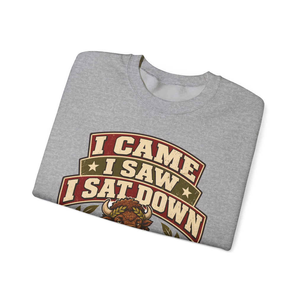 Funny Gym Sweatshirt I Came I Saw I Sat Down Bison Sweatshirt, Gym Gift For Men Women, Weightlifting Humor Sweatshirt
