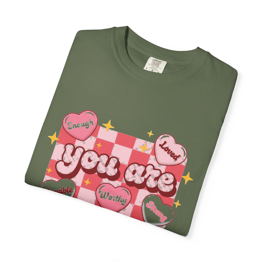 You Are Enough Pink Check Shirt, Affirmation Conversation Heart Tee, Valentines Shirt, Self Love Gift