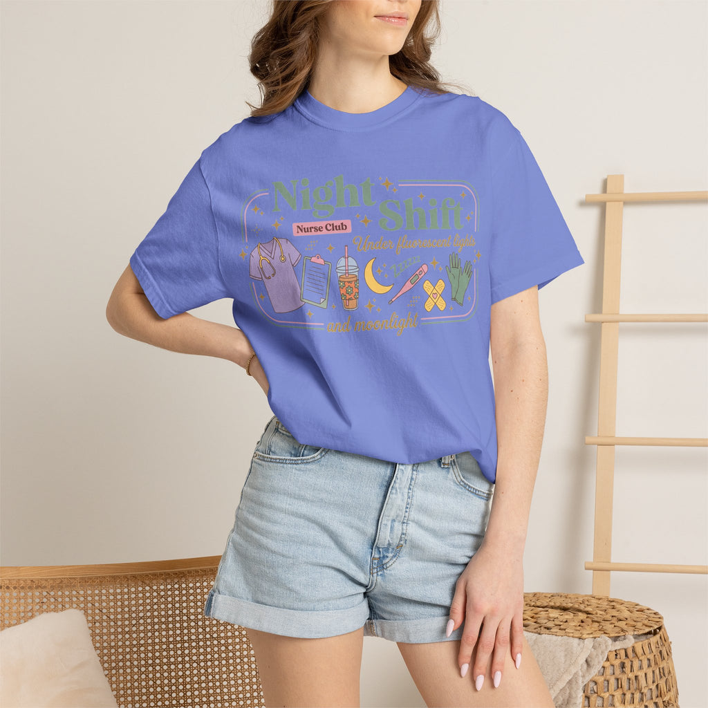 Night Shift Nurse Club Shirt, Under Fluorescent Lights And Moonlight Tee, Cute Night Nurse Shirt, RN Gift