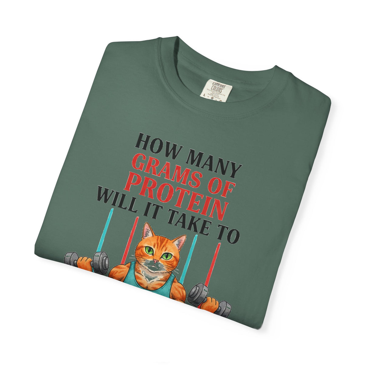 How Many Grams Of Protein Tall Shirt, Funny Buff Cat Gym Tee, Protein Humor Shirt, Weightlifting Gift