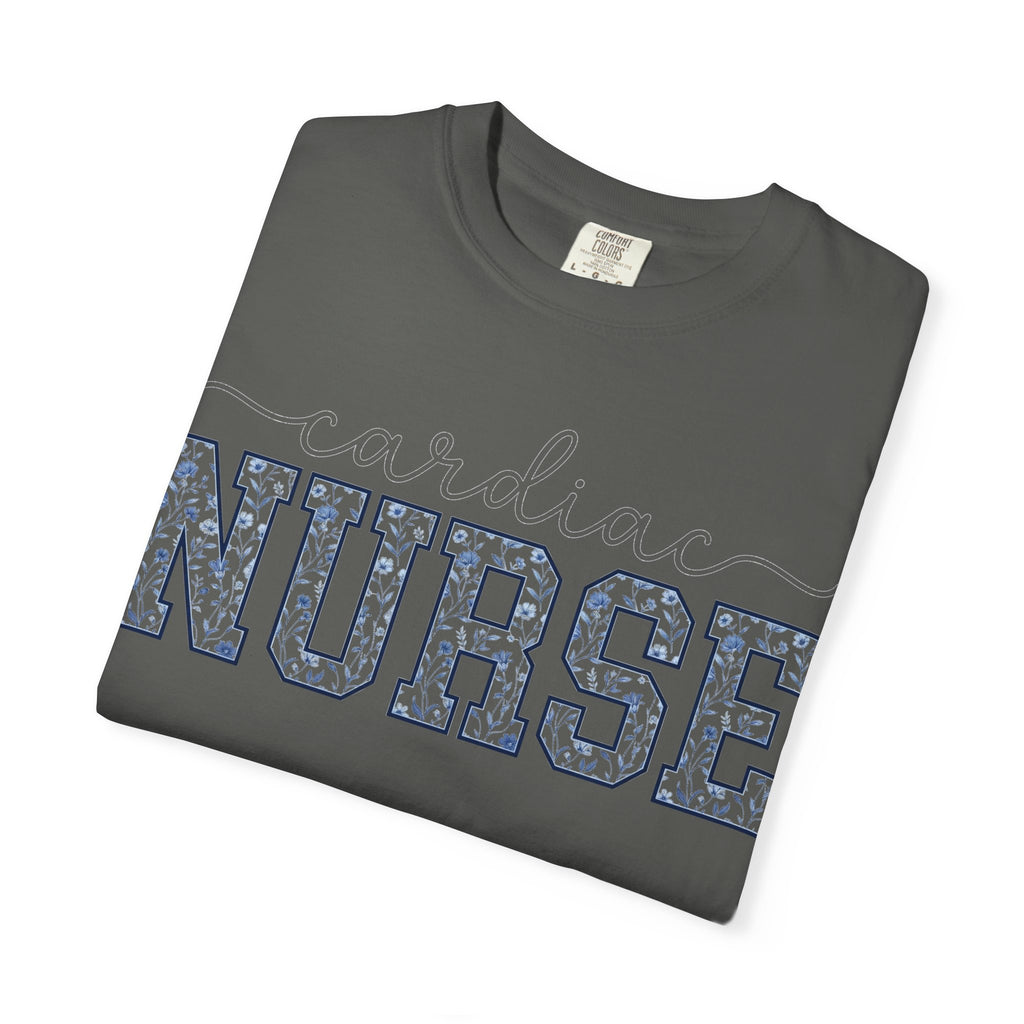Cardiac Nurse Shirt, Blue Floral Varsity Nurse Tee, Cardiology RN Shirt, Cardiac Nurse Gift