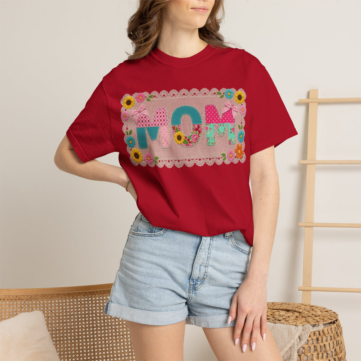 Mom Patchwork Applique Shirt, Faux Embroidery Floral MOM Tee, Mothers Day Shirt, Gift For Mom