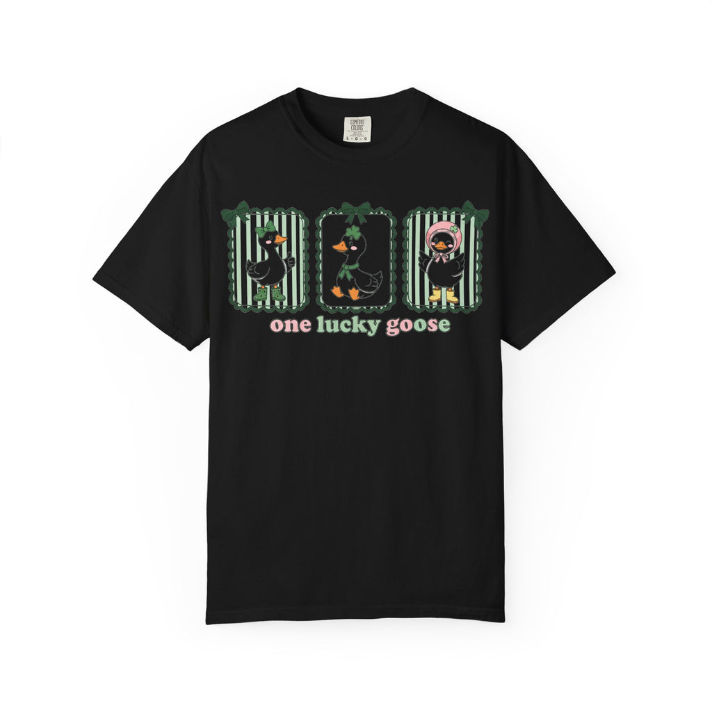 One Lucky Goose Tall Shirt, Three Panel Irish Goose Tee, Cute St Patricks Day Shirt, Shamrock Gift