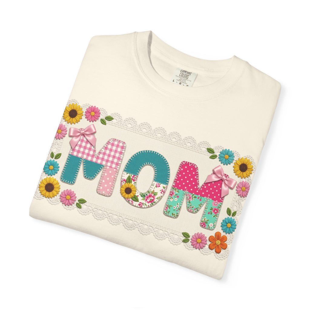 Mom Patchwork Applique Shirt, Faux Embroidery Floral MOM Tee, Mothers Day Shirt, Gift For Mom
