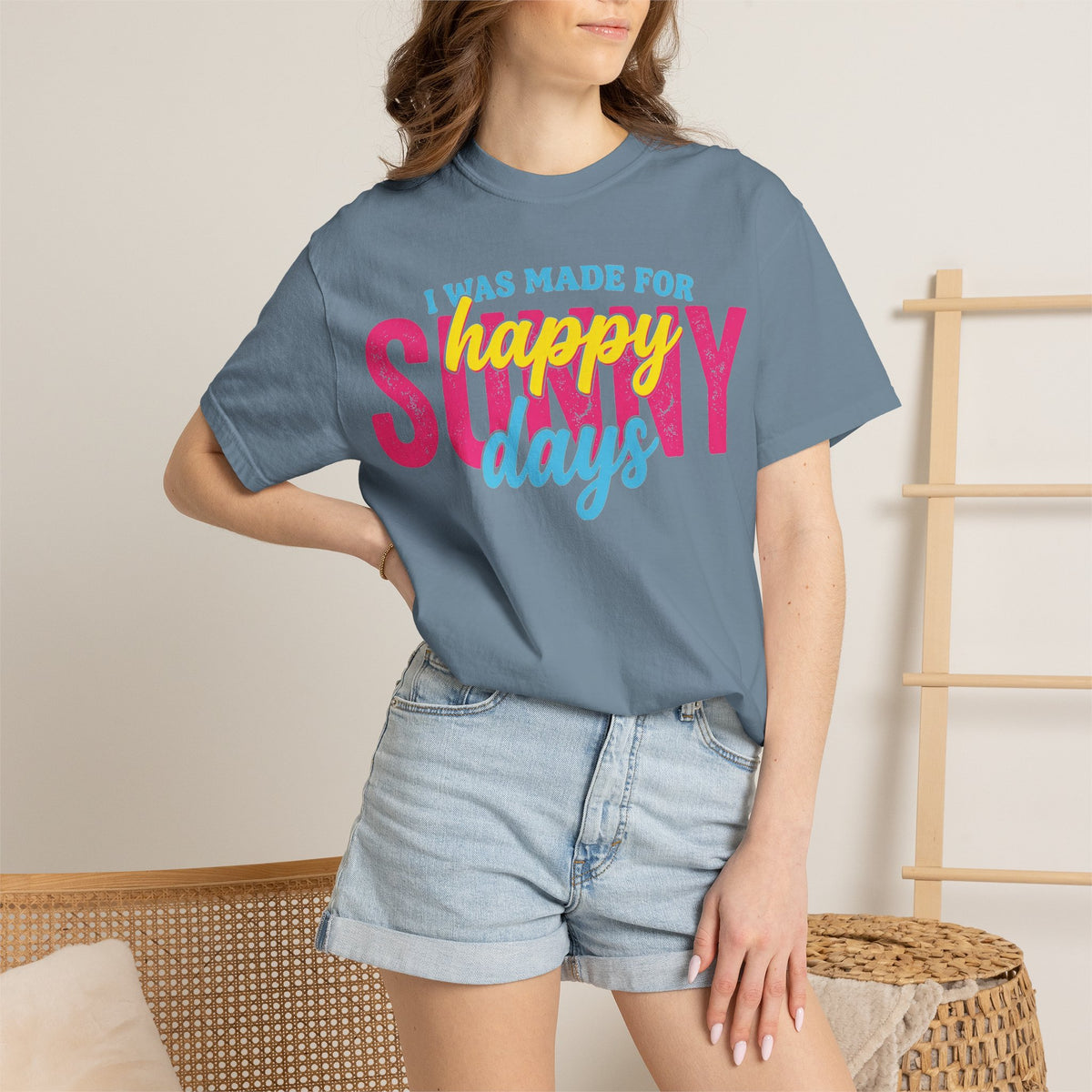 Happy Sunny Days Wide Shirt, Retro Layered Type Summer Tee, Bright Vacation Shirt, Summer Gift