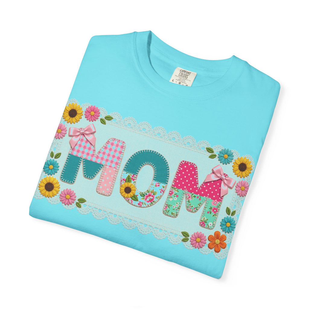 Mom Patchwork Applique Shirt, Faux Embroidery Floral MOM Tee, Mothers Day Shirt, Gift For Mom