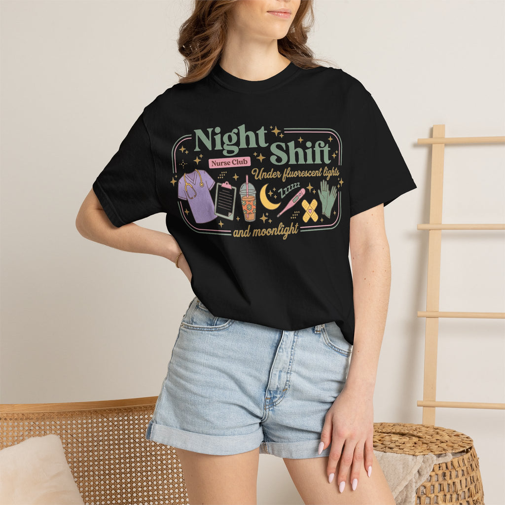 Night Shift Nurse Club Shirt, Under Fluorescent Lights And Moonlight Tee, Cute Night Nurse Shirt, RN Gift