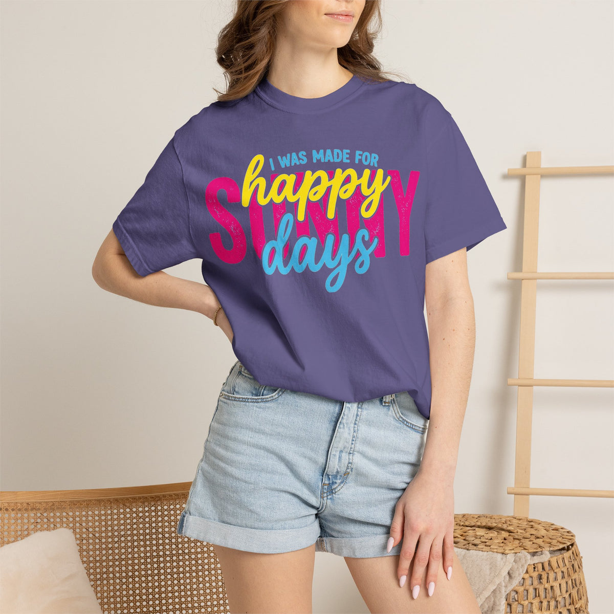 I Was Made For Happy Sunny Days Shirt, Retro Summer Typography Tee, Bright Beach Shirt, Summer Gift