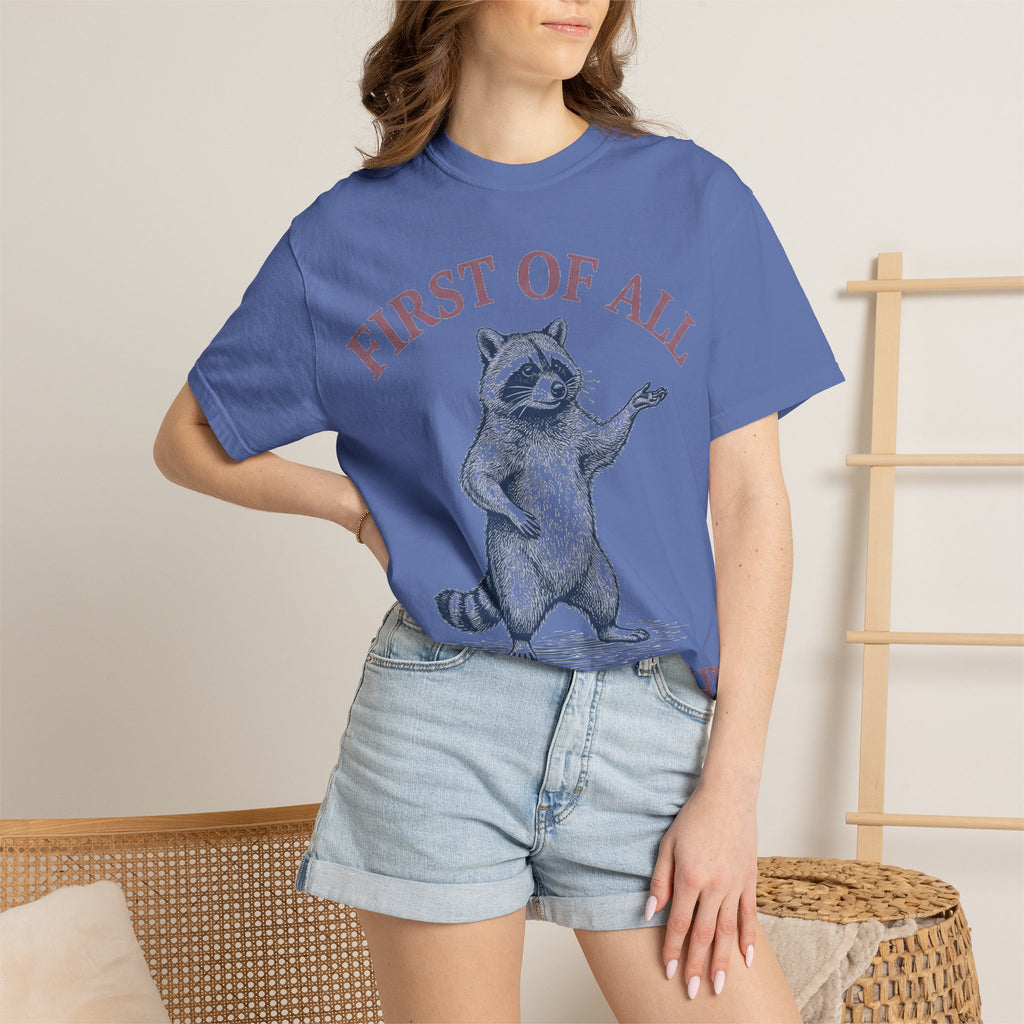 First Of All I'm A Delight Shirt, Funny Raccoon Tee, Sassy Vintage Engraving Shirt, Sarcastic Gift
