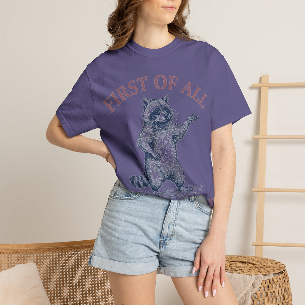 First Of All I'm A Delight Shirt, Funny Raccoon Tee, Sassy Vintage Engraving Shirt, Sarcastic Gift
