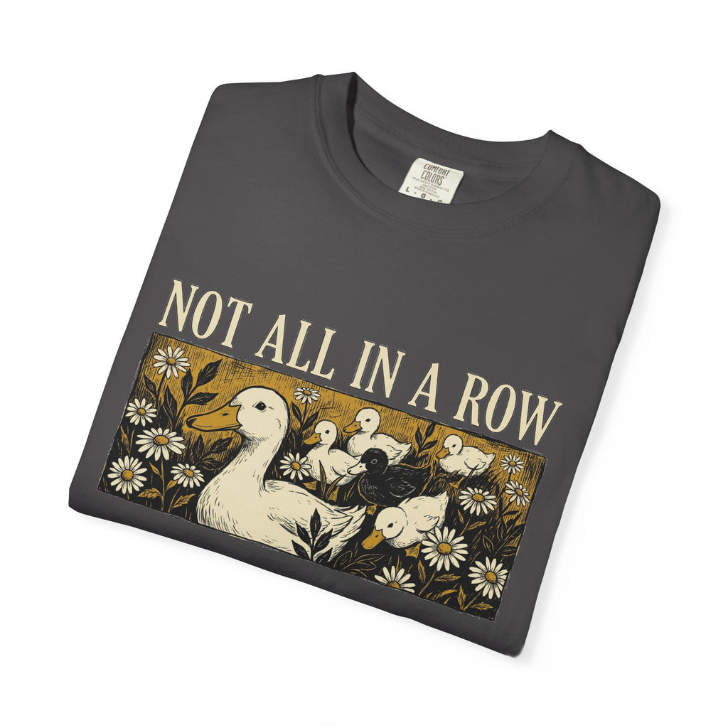 Not All In A Row Shirt, Woodcut Duck And Daisies Tee, Vintage Block Print Shirt, Funny Duck Gift