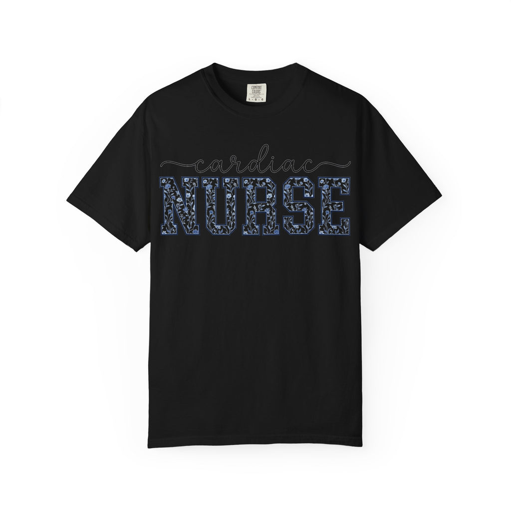 Cardiac Nurse Shirt, Blue Floral Varsity Nurse Tee, Cardiology RN Shirt, Cardiac Nurse Gift