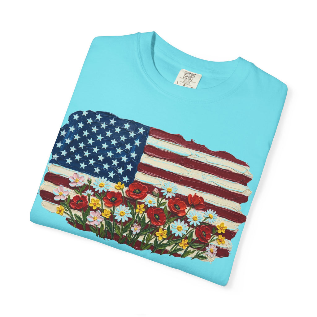Impasto American Flag Wildflowers Shirt, Painted Flag Floral Tee, Patriotic Garden Shirt, Fourth Of July Gift