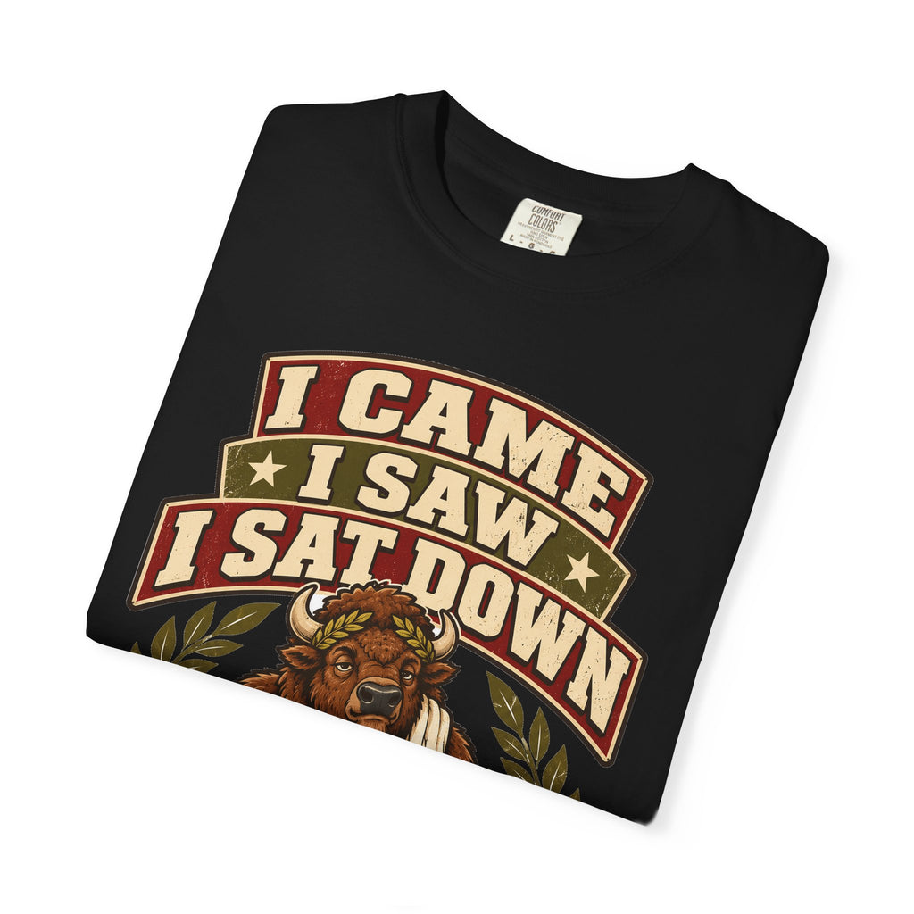 Funny Gym Shirt I Came I Saw I Sat Down Bison Shirt, Gym Gift For Men Women, Weightlifting Humor Comfort Colors Shirt