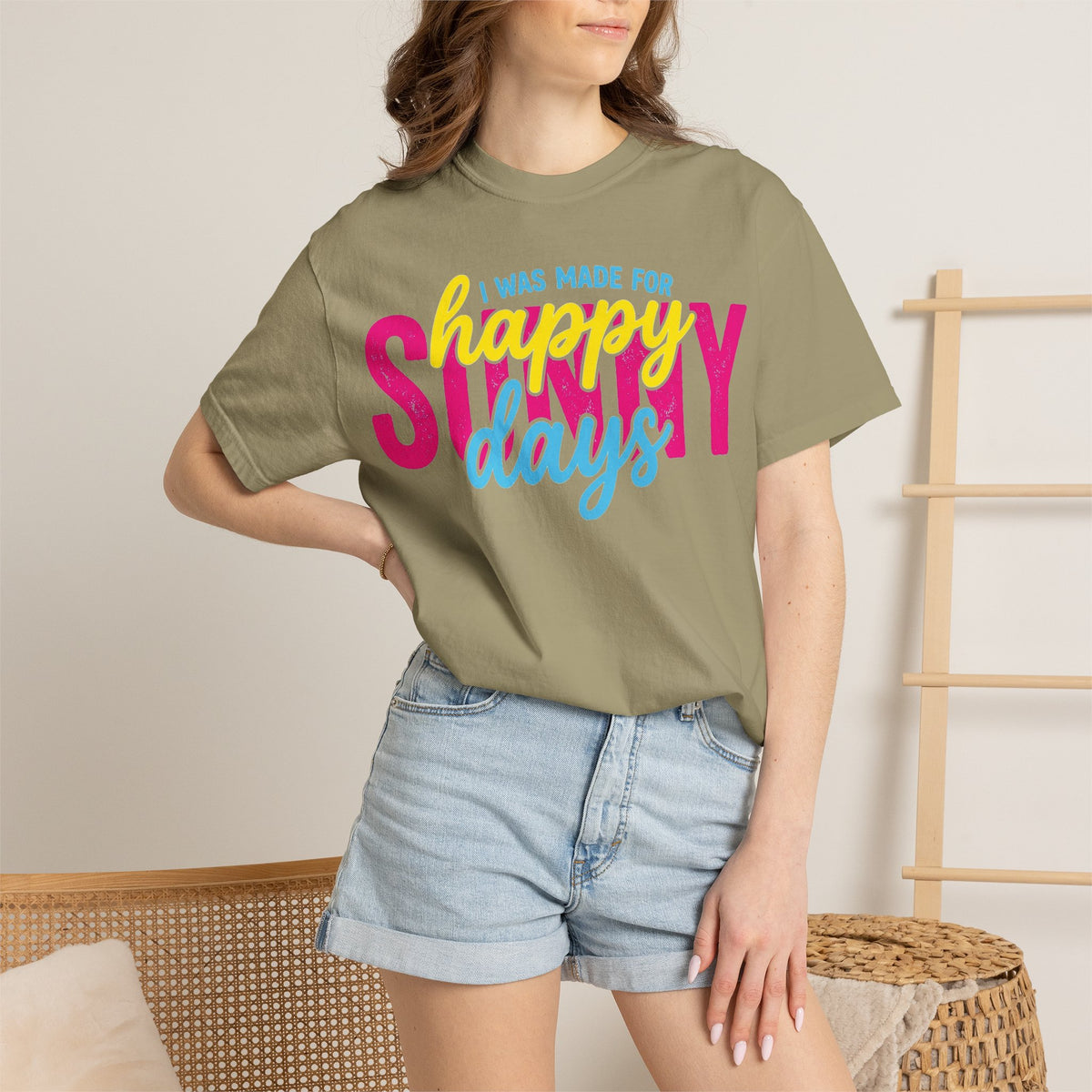 I Was Made For Happy Sunny Days Shirt, Retro Summer Typography Tee, Bright Beach Shirt, Summer Gift