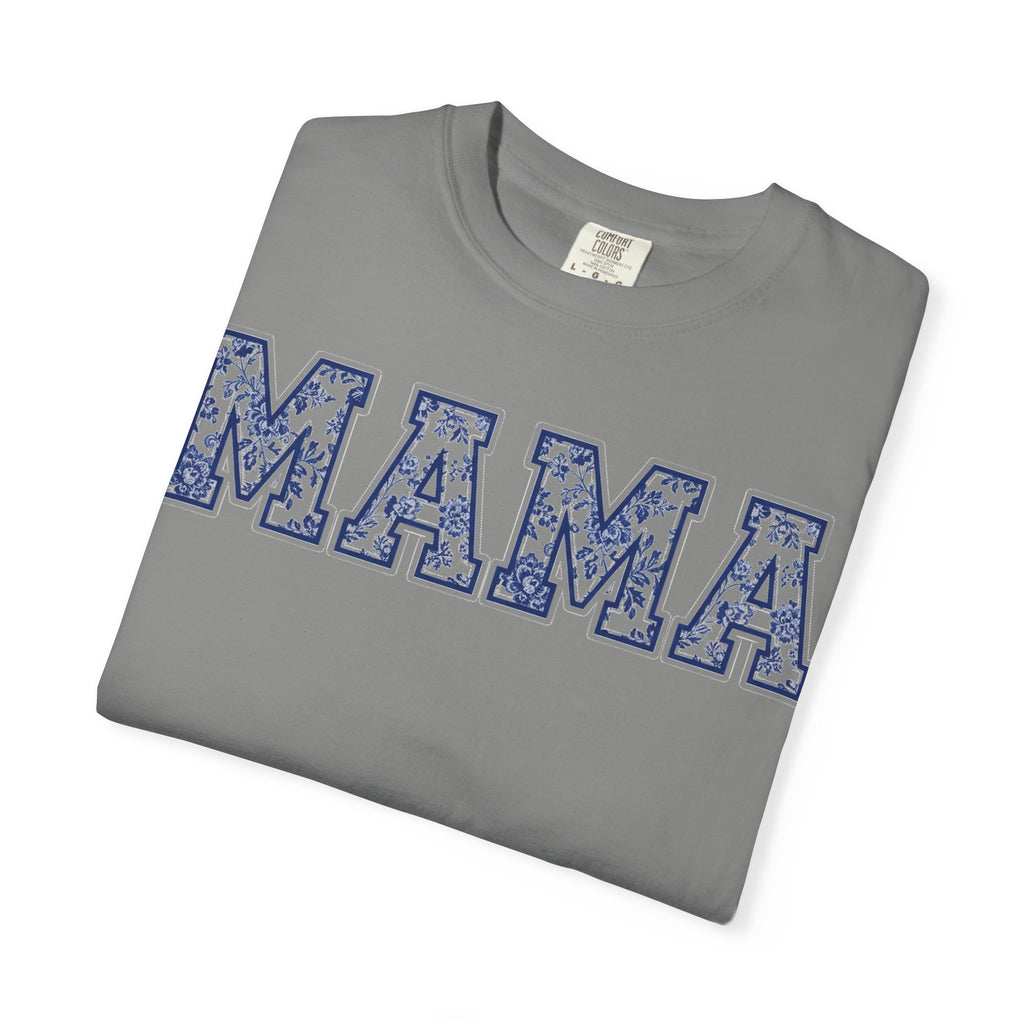 Mama Delft Blue Floral Shirt, Toile Varsity Applique Tee, Grandmillennial Mom Shirt, Mothers Day Gift
