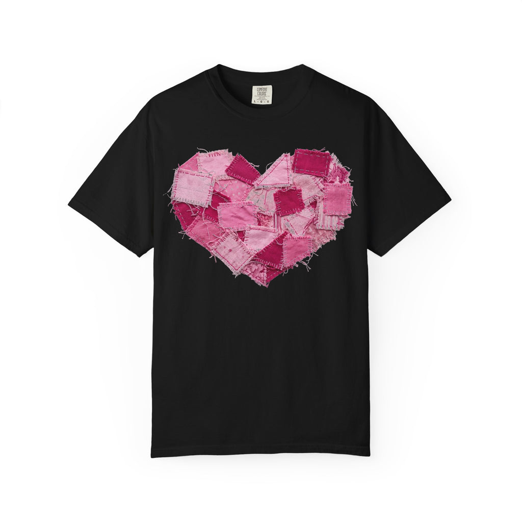 Scrappy Patchwork Heart Shirt, Frayed Quilt Valentine Tee, Cottagecore Heart Shirt, Quilter Gift