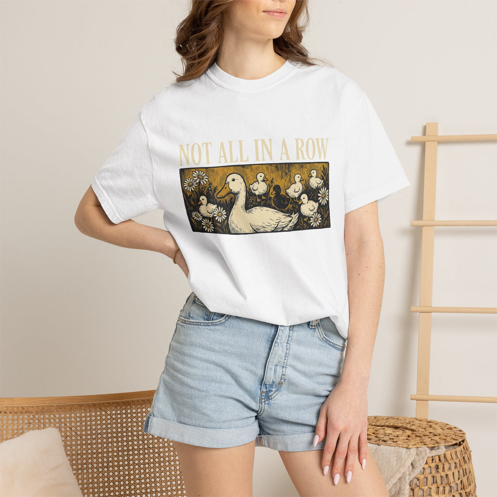Not All In A Row Gold Panel Shirt, Woodcut Duck Family Tee, Folk Art Duck Shirt, Funny Gift
