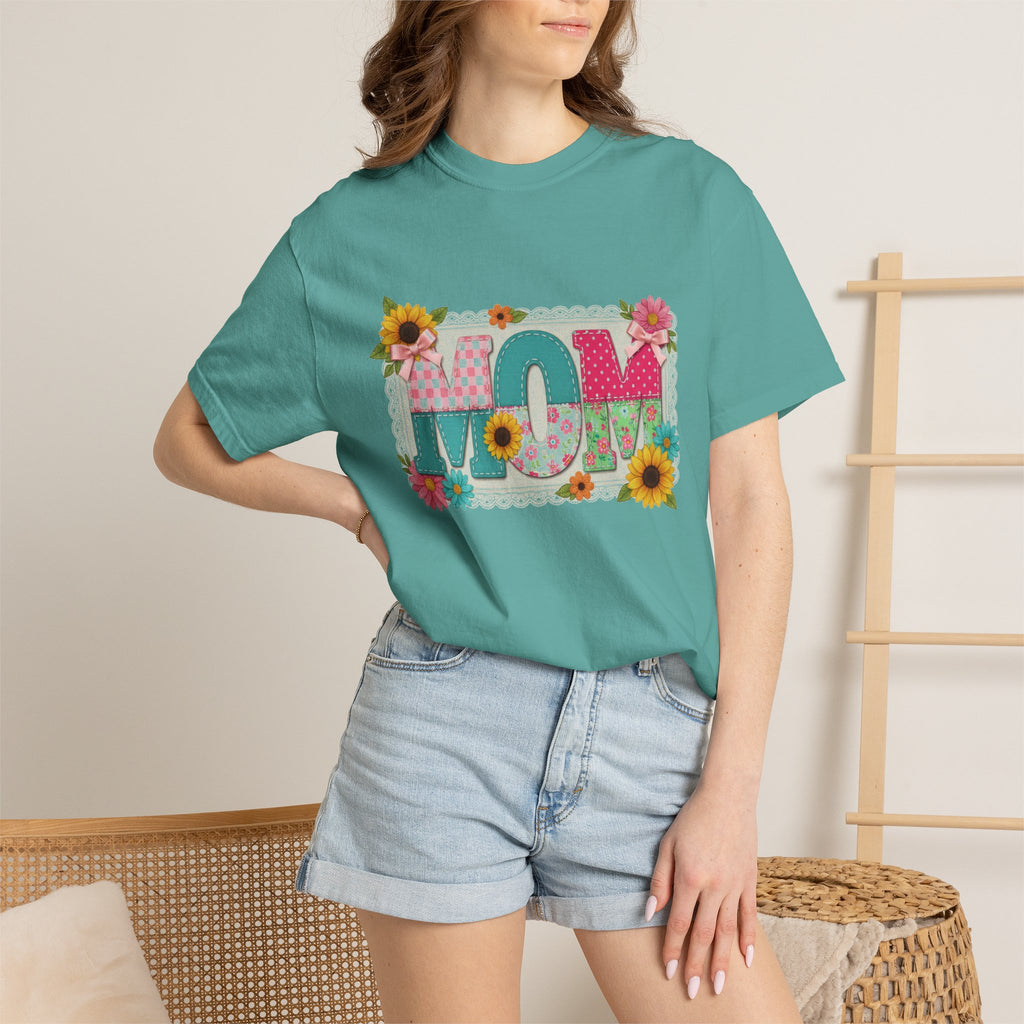 Mom Sunflower Applique Shirt, Faux Stitch Floral MOM Tee, Mothers Day Shirt, Mom Gift