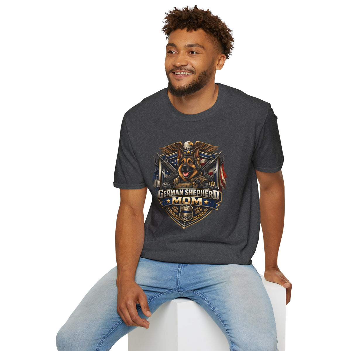 German Shepherd Mom T-Shirt — Bold Military Emblem Dog Lover Tee