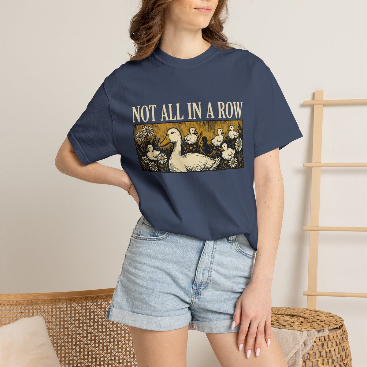 Not All In A Row Gold Panel Shirt, Woodcut Duck Family Tee, Folk Art Duck Shirt, Funny Gift