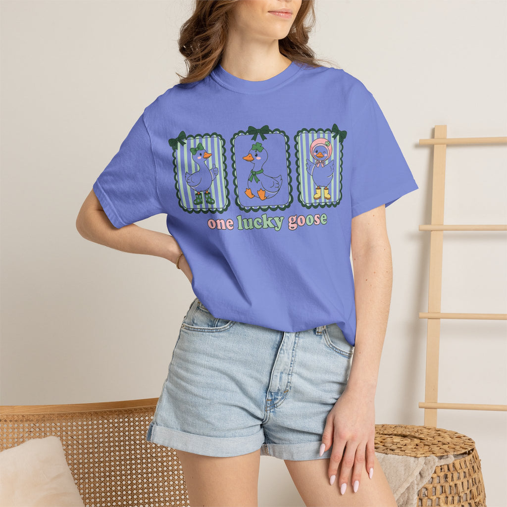One Lucky Goose Tall Shirt, Three Panel Irish Goose Tee, Cute St Patricks Day Shirt, Shamrock Gift