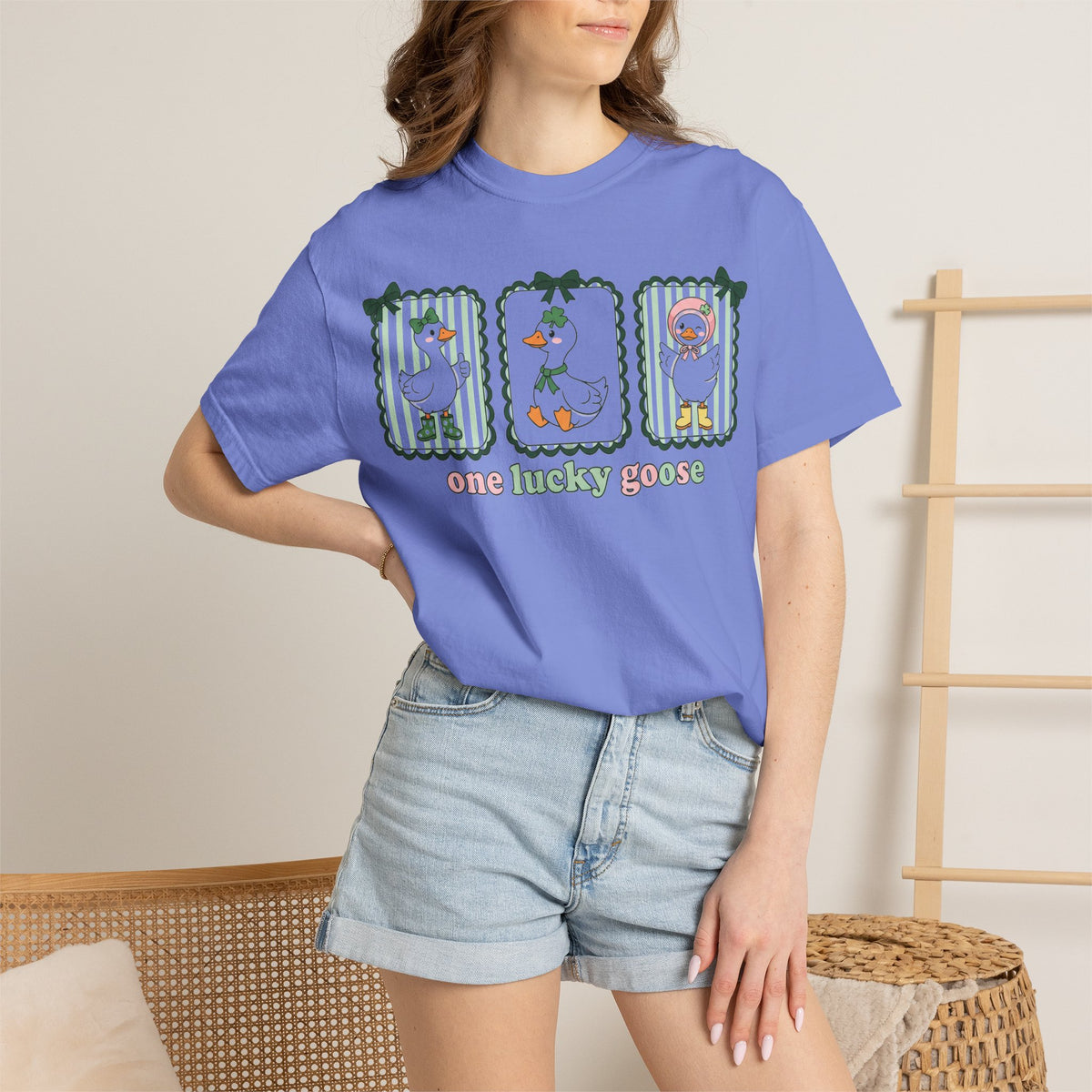 One Lucky Goose Tall Shirt, Three Panel Irish Goose Tee, Cute St Patricks Day Shirt, Shamrock Gift