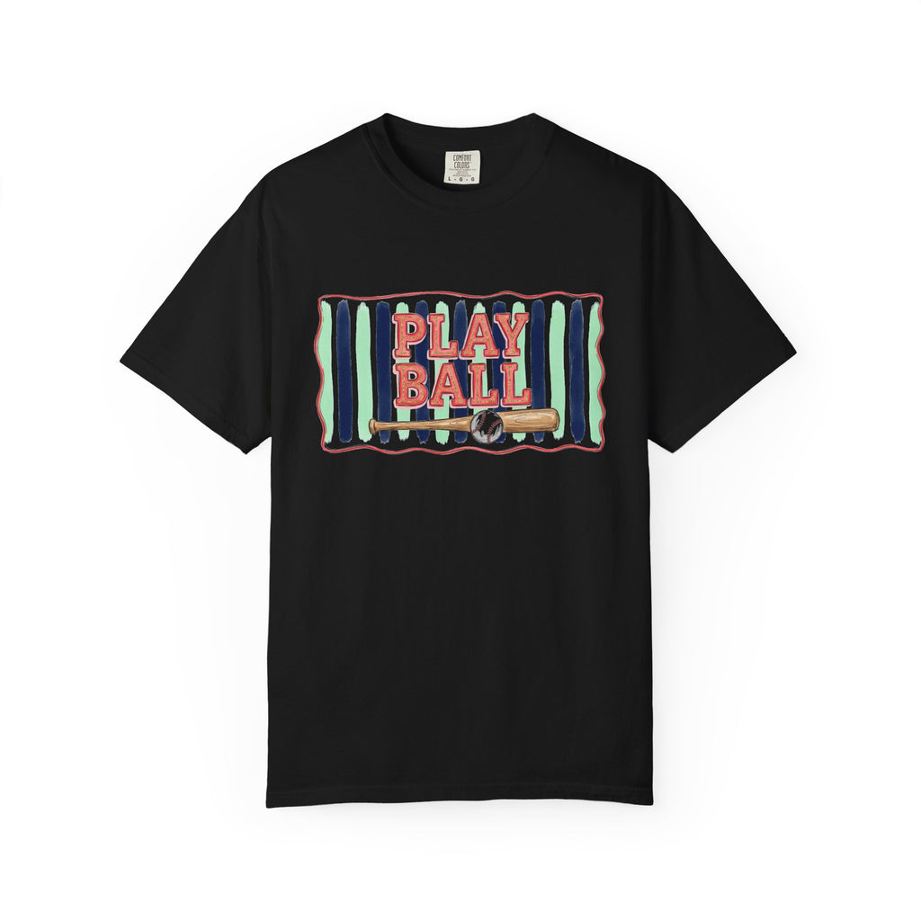 Play Ball Shirt, Painted Stripe Baseball Tee, Vintage Baseball Mom Shirt, Game Day Gift
