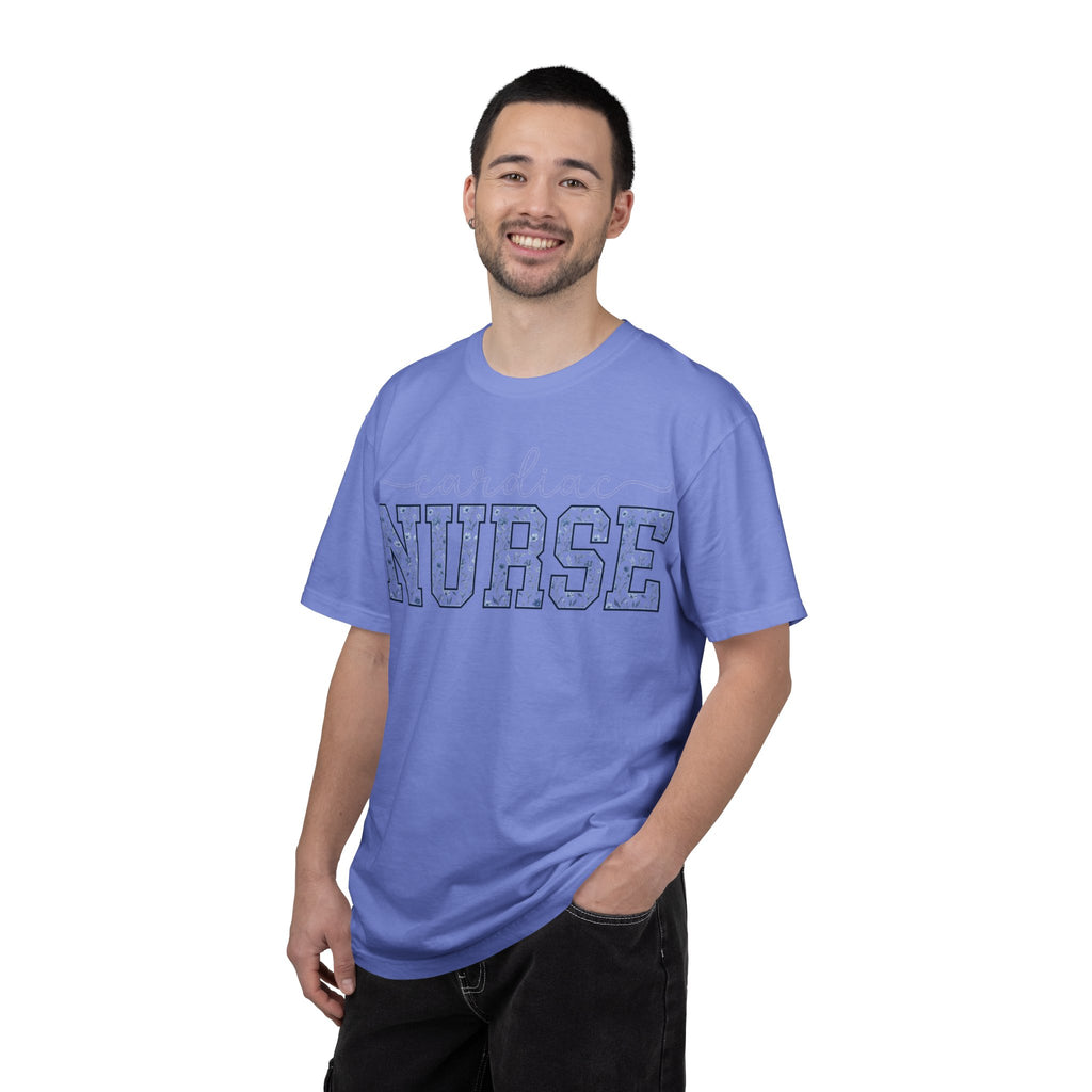 Cardiac Nurse Shirt, Blue Floral Varsity Nurse Tee, Cardiology RN Shirt, Cardiac Nurse Gift