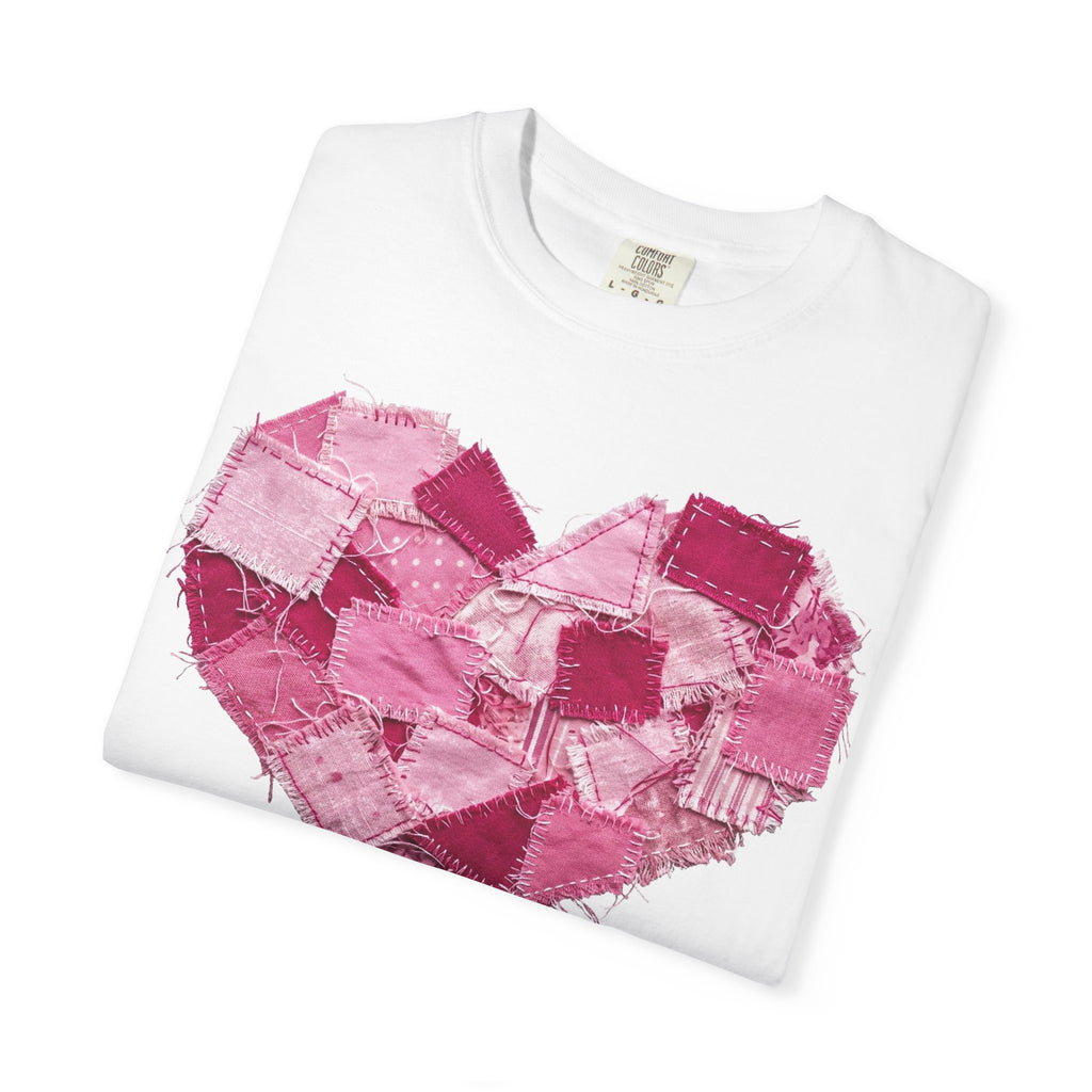 Scrappy Patchwork Heart Shirt, Frayed Quilt Valentine Tee, Cottagecore Heart Shirt, Quilter Gift