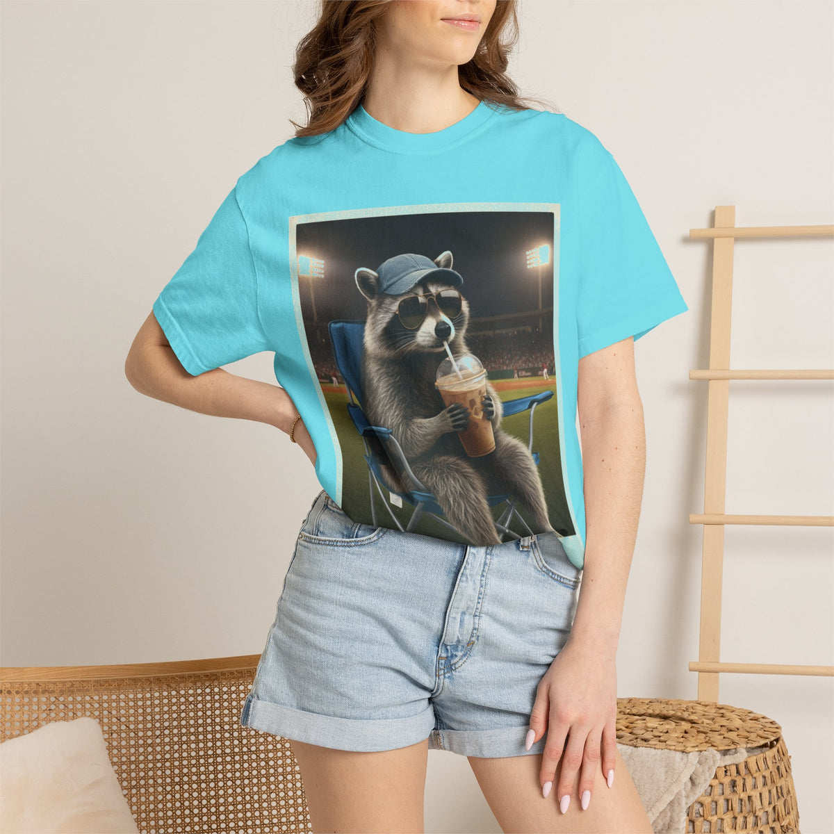 Baseball Raccoon Shirt, I Live Here Now Tee, Funny Ballpark Iced Coffee Shirt, Baseball Mom Gift