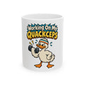 Working On My Quackceps Mug, Funny Gym Lover Gift for Him Her, Workout Christmas Gift, Coffee Mug 11oz 15oz