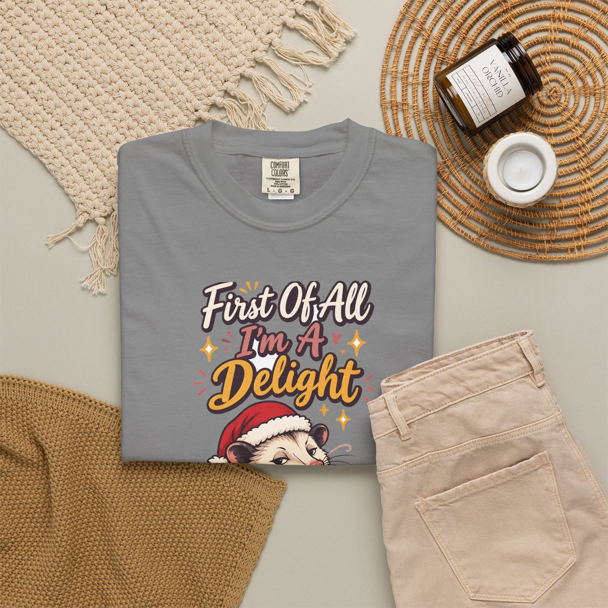 Sarcastic Gift First Of All I'm A Delight Ornament Mug Shirt Funny Christmas Gift for Coworker Sister Friend Opossum