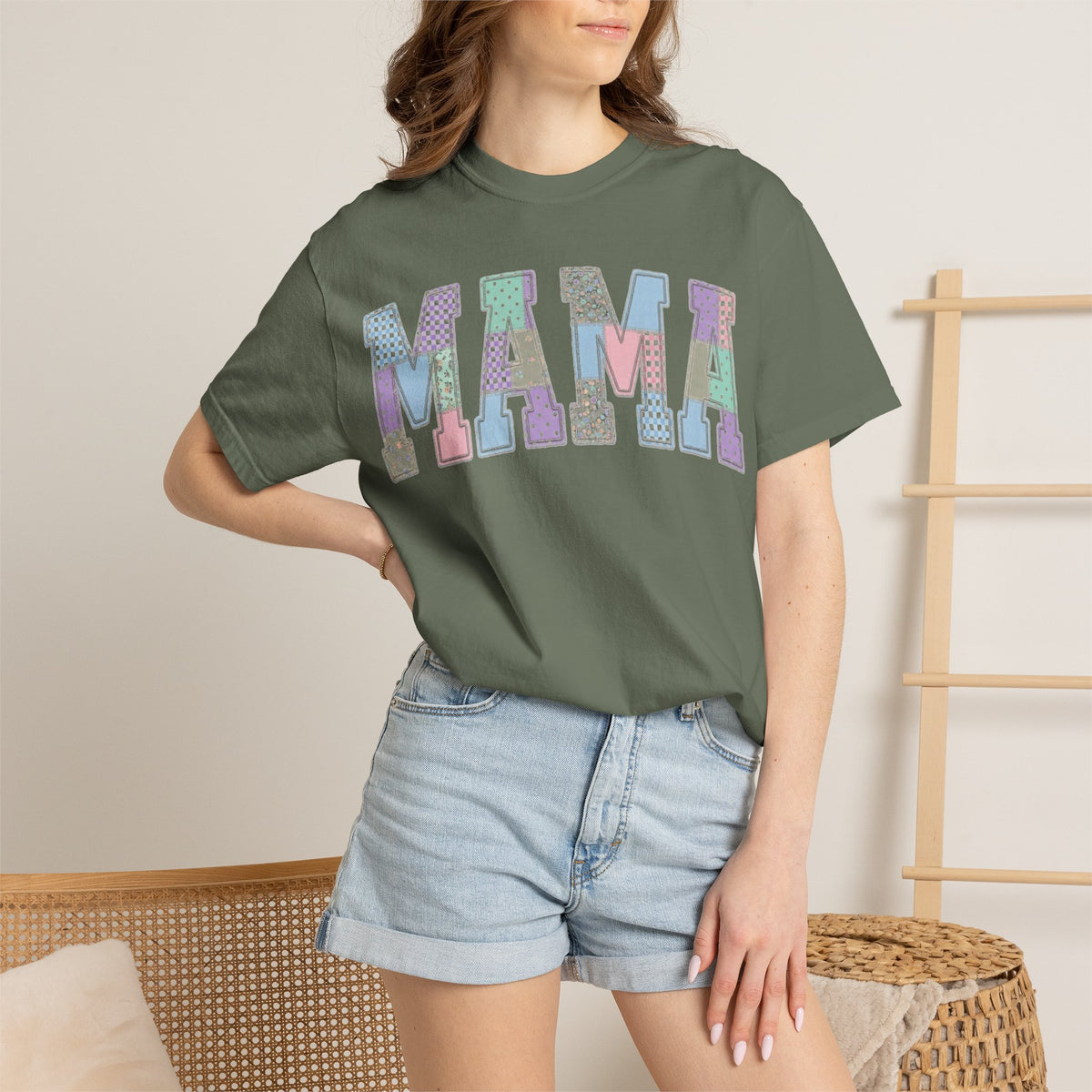 Mama Patchwork Shirt, Pastel Faux Applique Varsity Tee, Shabby Chic Mom Shirt, Mothers Day Gift