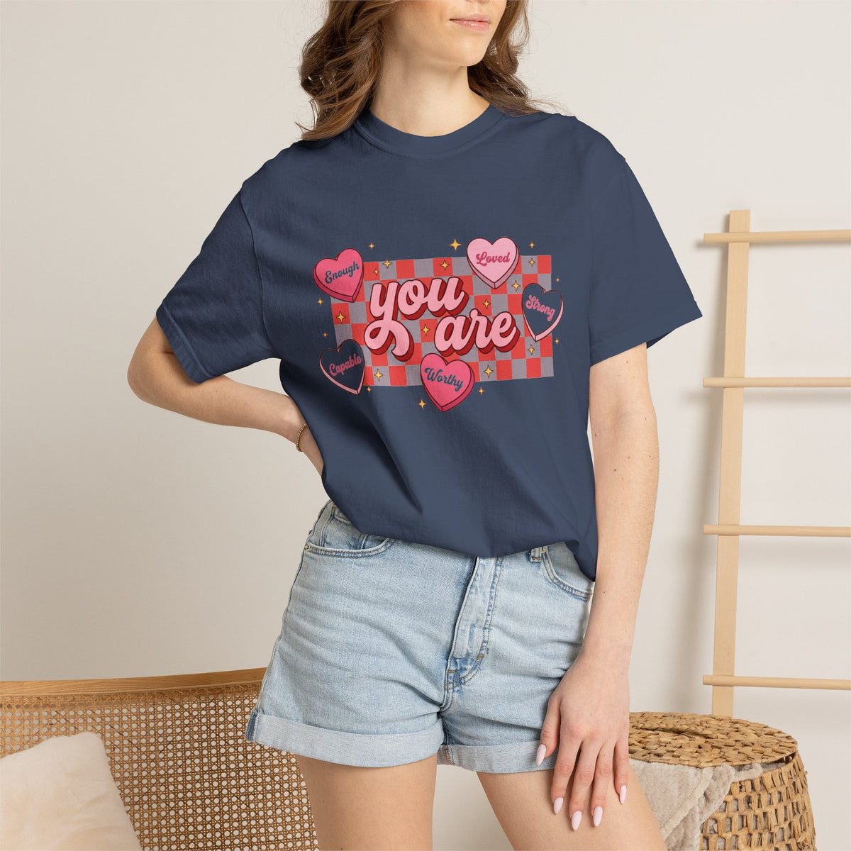 You Are Enough Candy Heart Shirt, Red Check Affirmation Tee, Valentines Self Love Shirt, Gift For Her