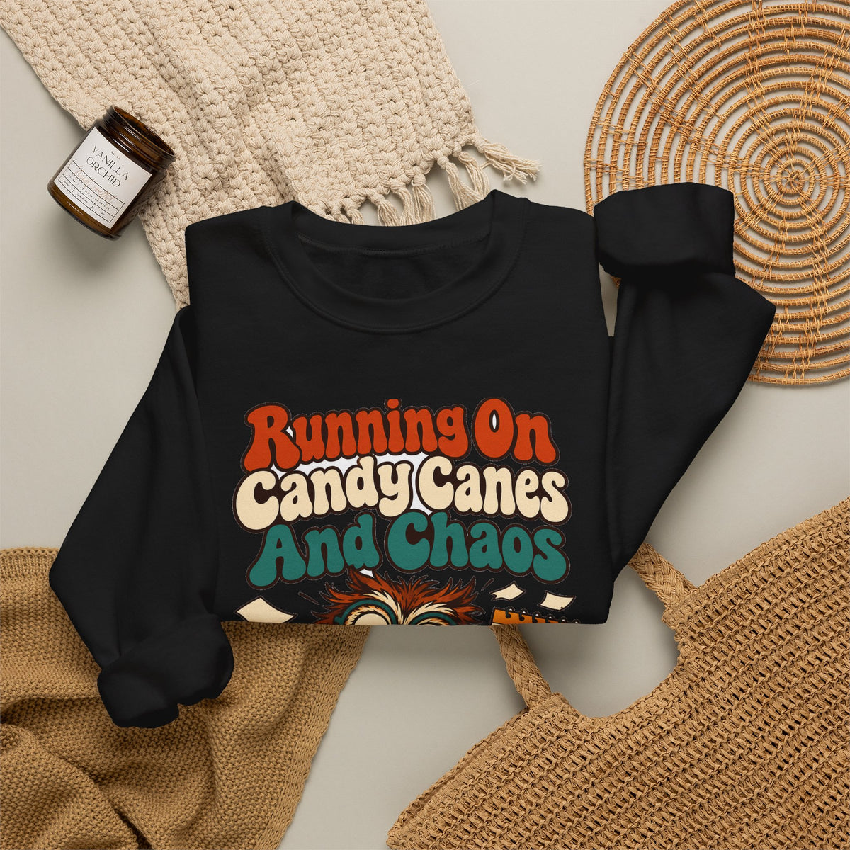 Funny Teacher Christmas Sweatshirt Running On Candy Canes And Chaos Shirt, Funny Teacher Gift, Christmas Gift, Funny Tee