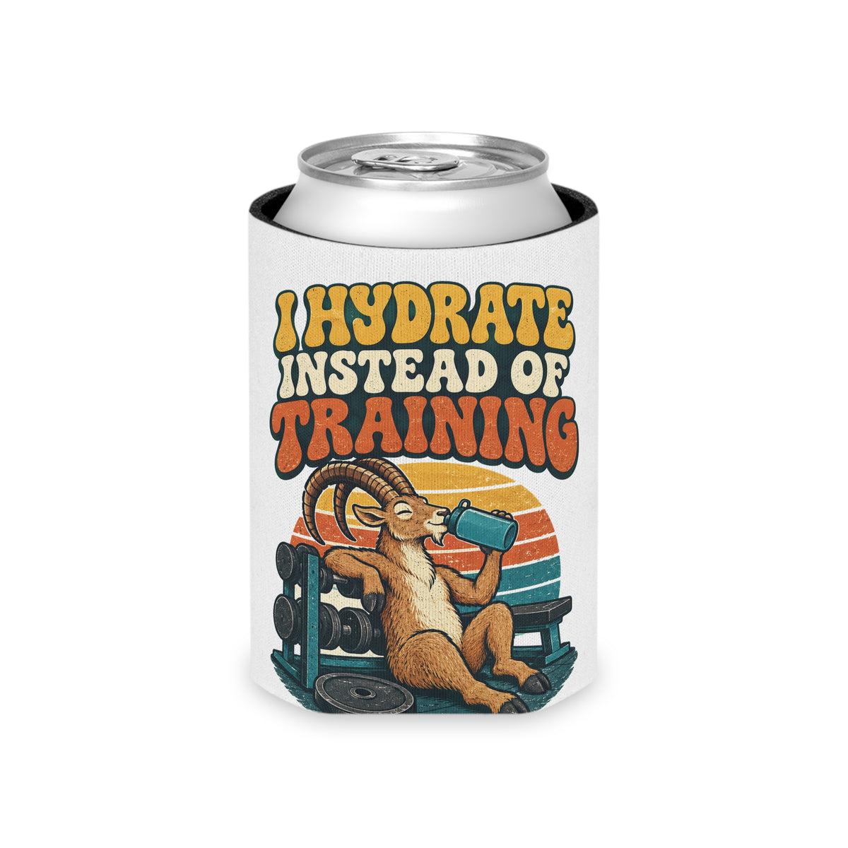 I Hydrate Instead Of Training Can Cooler, Funny Beer Can Sleeve, Gym Gift Stocking Stuffer